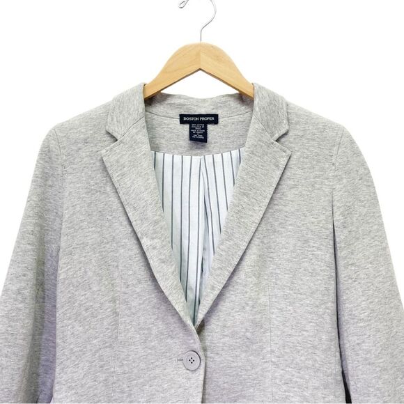Boston Proper Jersey Knit Single Button Blazer Light Heather Gray Women’s Size 2 - Picture 9 of 15